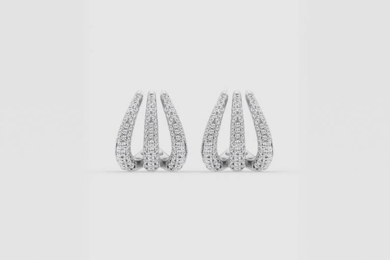 Natural Diamond | 1 1/4 ctw Round Triple Huggie Hoop Earrings