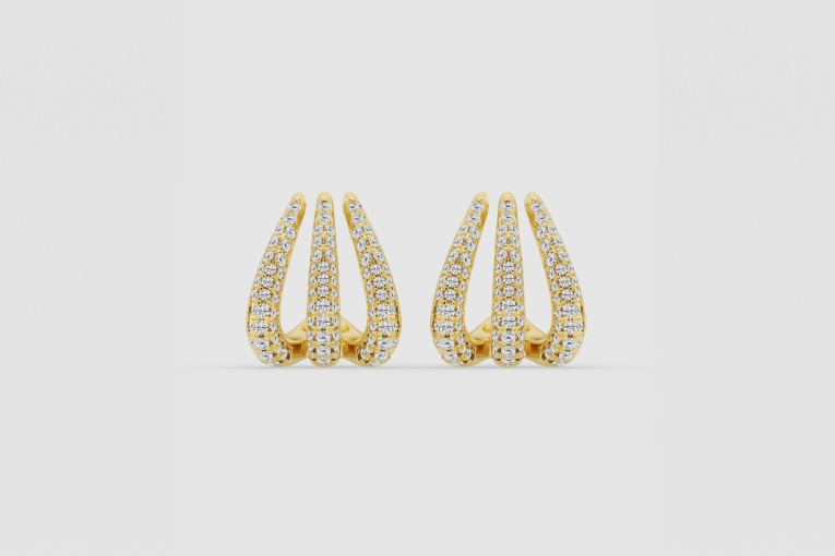 Natural Diamond | 1 1/4 ctw Round Triple Huggie Hoop Earrings