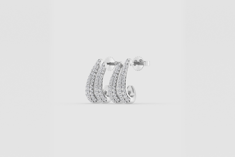 Natural Diamond | 3/4 ctw Round Double Huggie Hoop Earrings