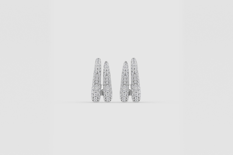 Natural Diamond | 3/4 ctw Round Double Huggie Hoop Earrings