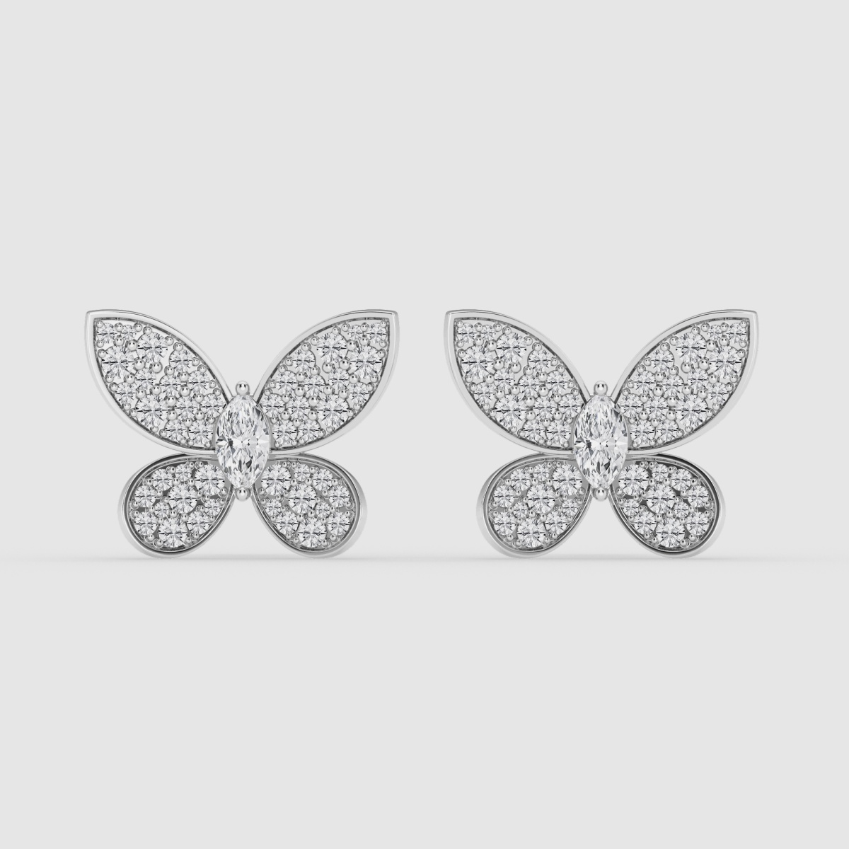 Natural Diamond | 2 ctw Marquise and Round Butterfly Stud Earrings