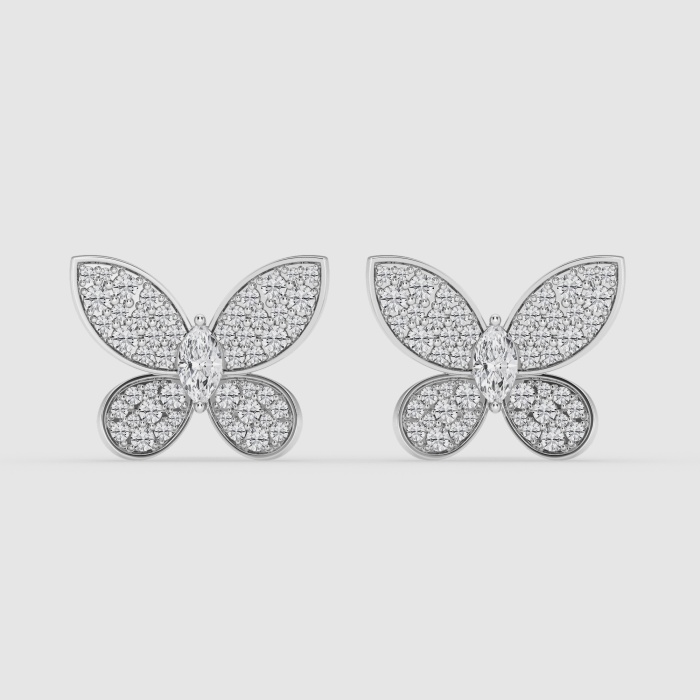 Natural Diamond | 2 ctw Marquise and Round Butterfly Stud Earrings