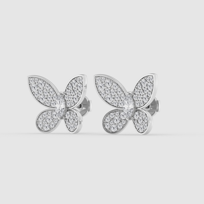 Natural Diamond | 2 ctw Marquise and Round Butterfly Stud Earrings