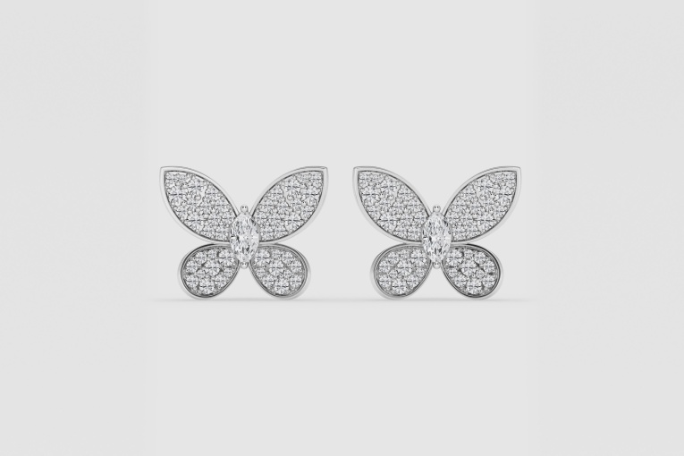 Natural Diamond | 2 ctw Marquise and Round Butterfly Stud Earrings