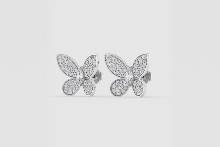 Natural Diamond | 2 ctw Marquise and Round Butterfly Stud Earrings