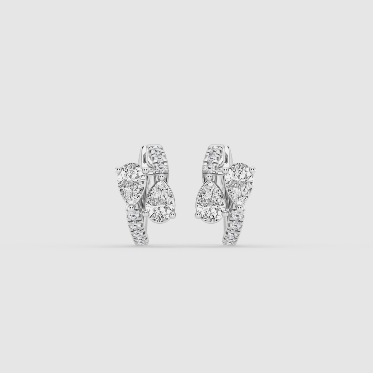 Natural Diamond | 1 1/2 ctw Pear and Round Bypass Huggie Hoop Earrings