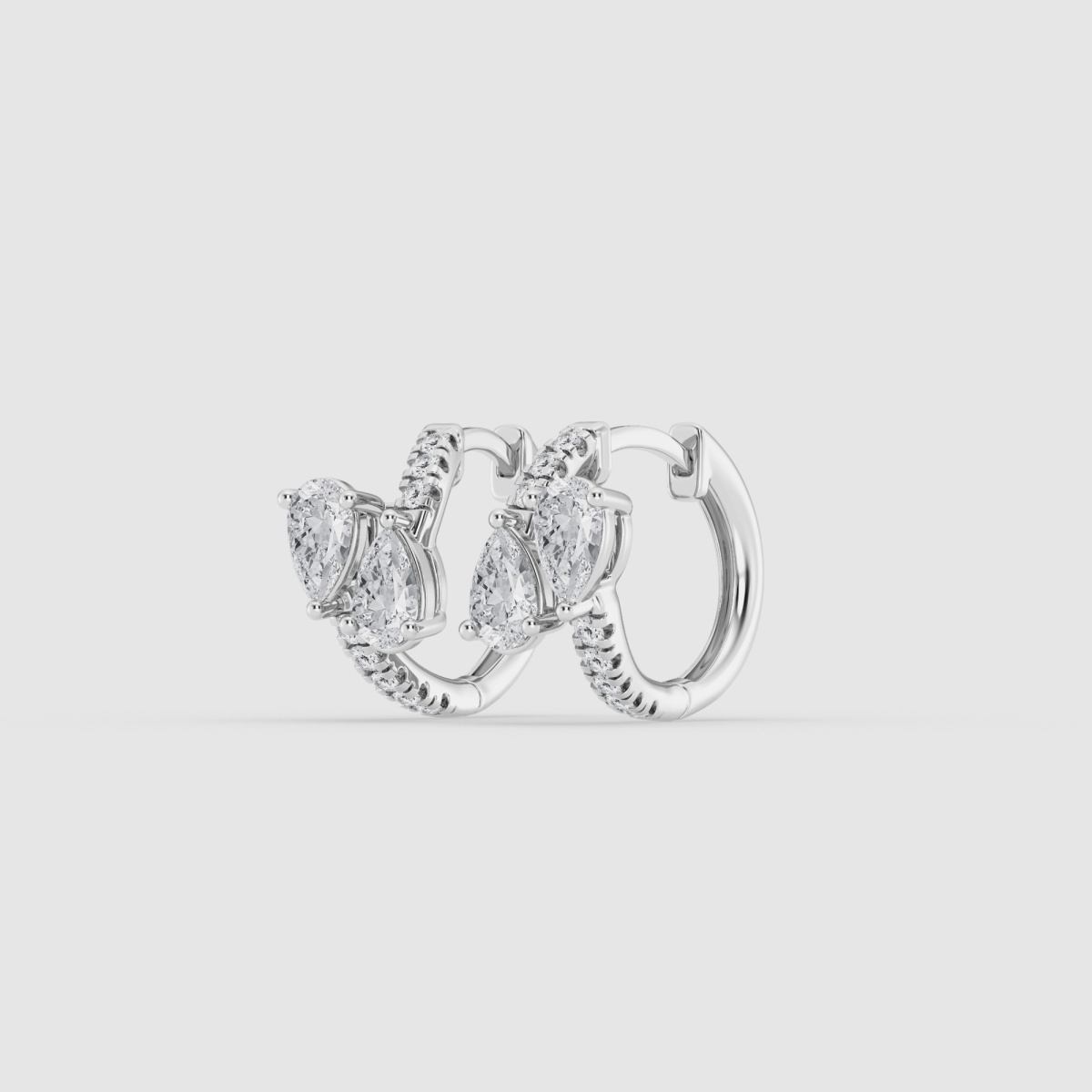 Natural Diamond | 1 1/2 ctw Pear and Round Bypass Huggie Hoop Earrings