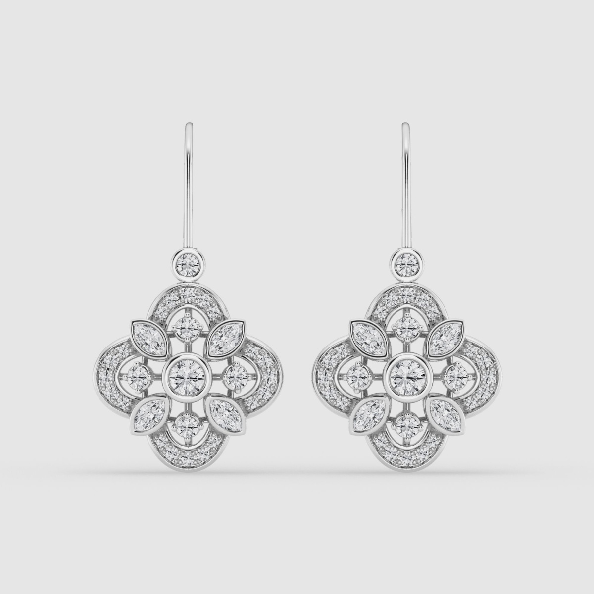 Natural Diamond | 1 1/2 ctw Marquise and Round Vintage Dangle Earrings