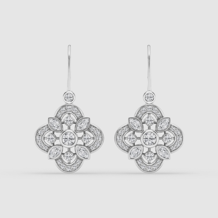 Natural Diamond | 1 1/2 ctw Marquise and Round Vintage Dangle Earrings