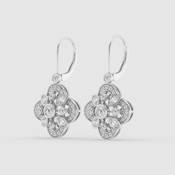 Natural Diamond | 1 1/2 ctw Marquise and Round Vintage Dangle Earrings