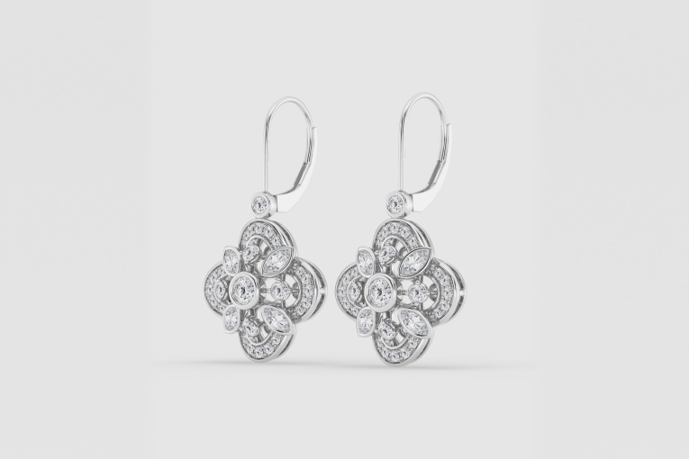 Natural Diamond | 1 1/2 ctw Marquise and Round Vintage Dangle Earrings