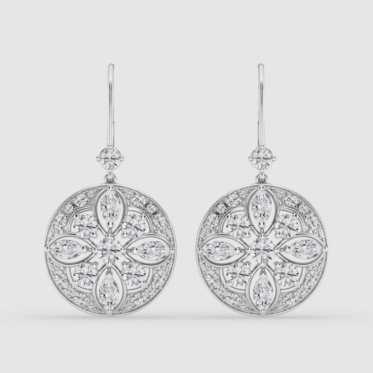 Natural Diamond | 2 1/2 ctw Marquise and Round Vintage Dangle Earrings