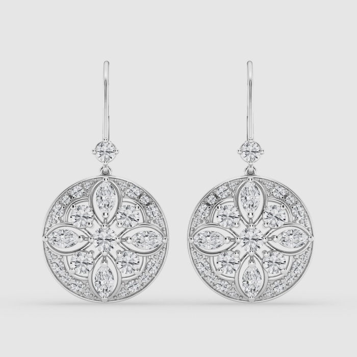 Natural Diamond | 2 1/2 ctw Marquise and Round Vintage Dangle Earrings