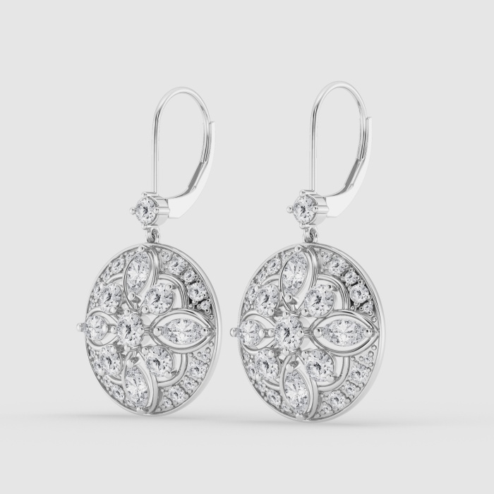 Natural Diamond | 2 1/2 ctw Marquise and Round Vintage Dangle Earrings