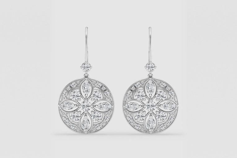 Natural Diamond | 2 1/2 ctw Marquise and Round Vintage Dangle Earrings