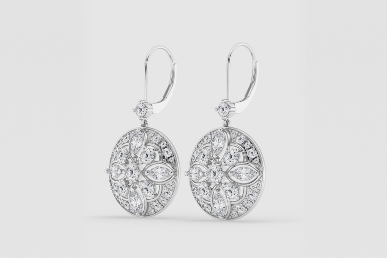 Natural Diamond | 2 1/2 ctw Marquise and Round Vintage Dangle Earrings
