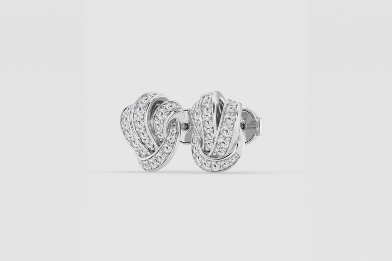 Natural Diamond | 1 1/2 ctw Round Knot Stud Earrings