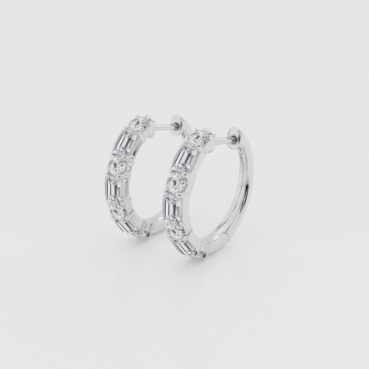 Natural Diamond | 1 2/5 ctw Emerald and Round Multi Shape Hoop Earrings