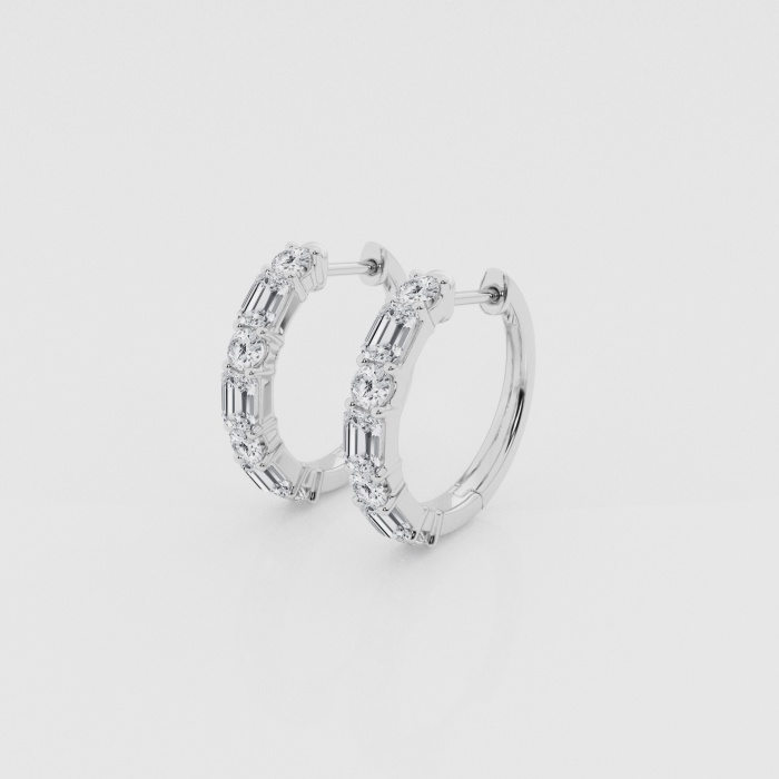 Natural Diamond | 1 2/5 ctw Emerald and Round Multi Shape Hoop Earrings