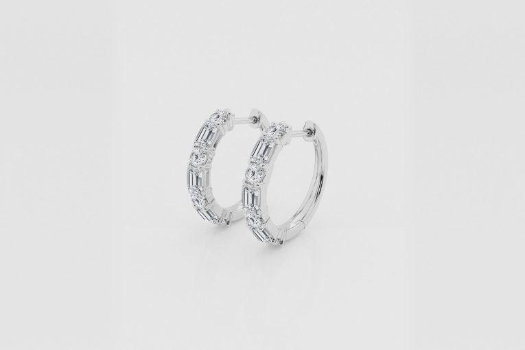 Natural Diamond | 1 2/5 ctw Emerald and Round Multi Shape Hoop Earrings