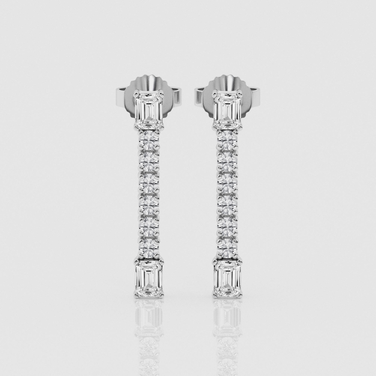 Natural Diamond | 1 1/5 ctw Emerald and Round Drop Earrings