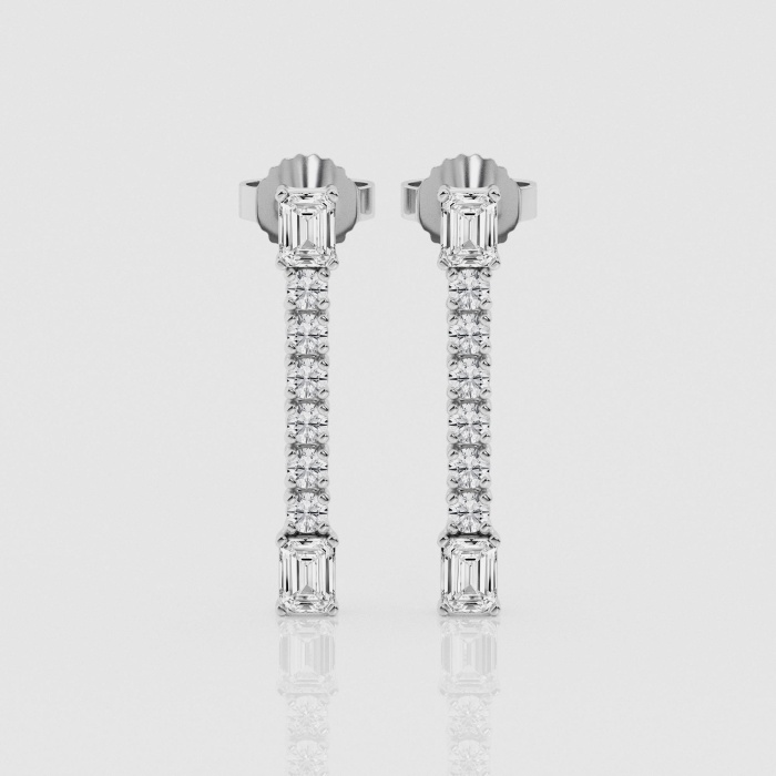 Natural Diamond | 1 1/5 ctw Emerald and Round Drop Earrings