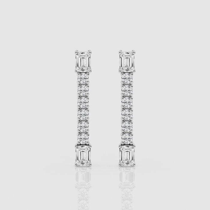 Natural Diamond | 1 1/5 ctw Emerald and Round Drop Earrings