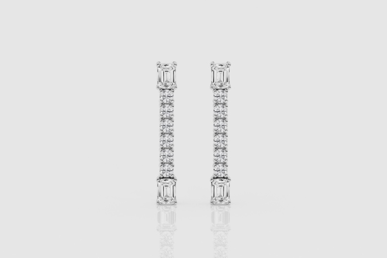 Natural Diamond | 1 1/5 ctw Emerald and Round Drop Earrings