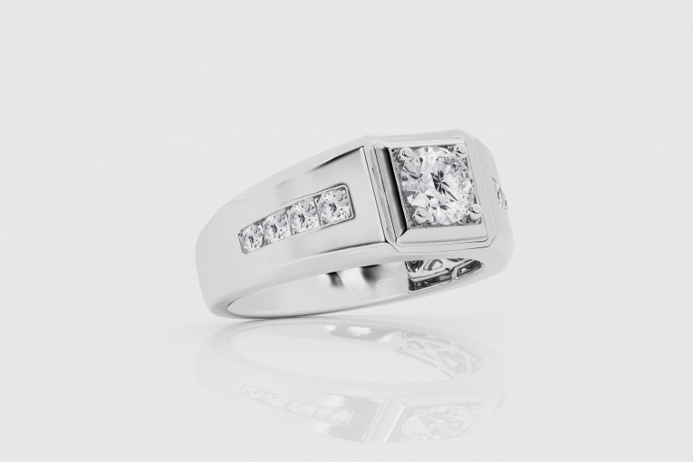 1 1/2 ctw Round Natural Solitaire With Side Diamond Fashion Ring