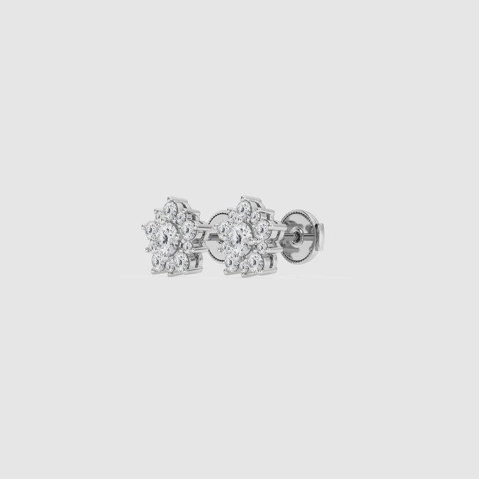 Natural Diamond | 1 ctw Round Flower Fashion Earrings