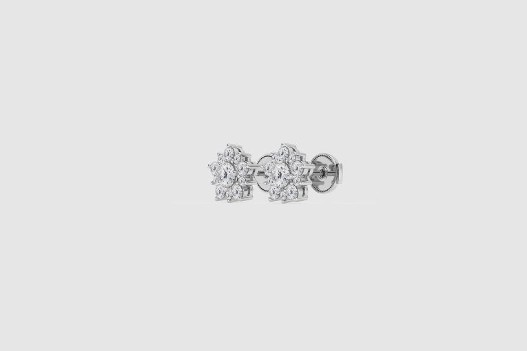 Natural Diamond | 1 ctw Round Flower Fashion Earrings