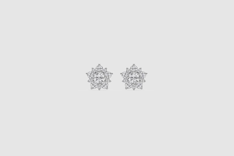 Natural Diamond | 1 ctw Round Flower Fashion Earrings