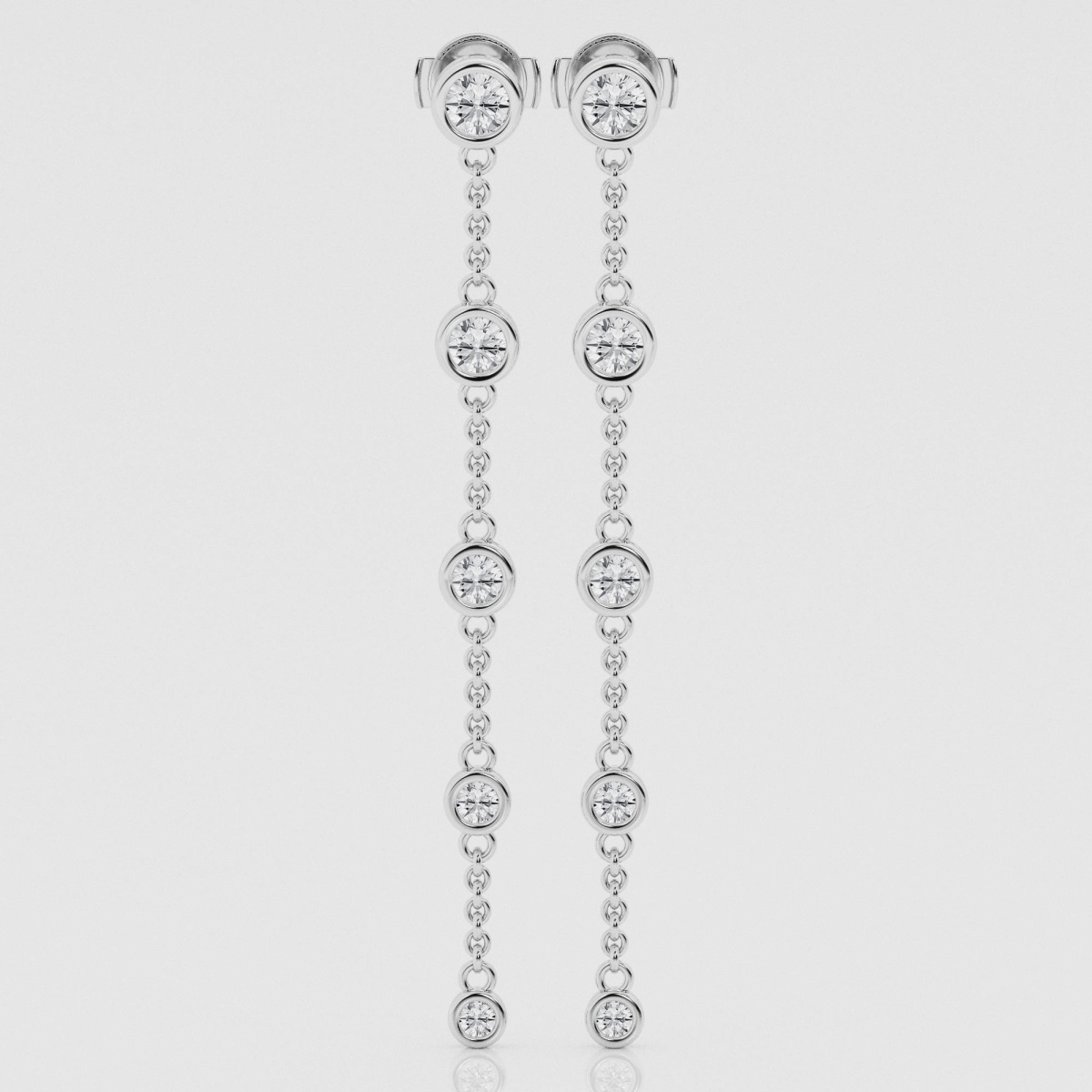 Natural Diamond | 1 1/2 ctw Round Graduated Bezel Dangle Earrings