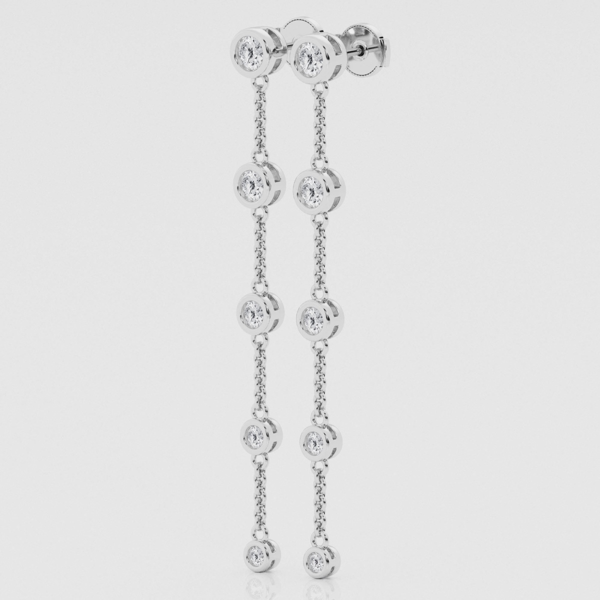 Natural Diamond | 1 1/2 ctw Round Graduated Bezel Dangle Earrings