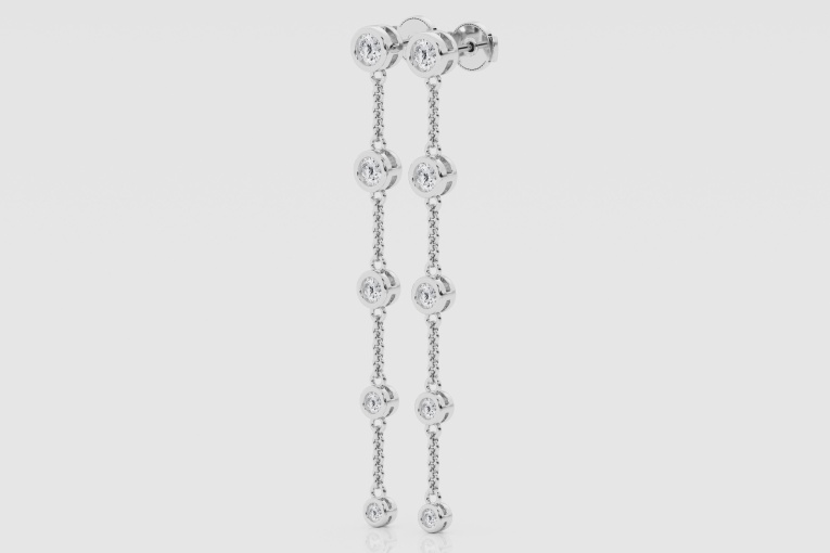 Natural Diamond | 1 1/2 ctw Round Graduated Bezel Dangle Earrings