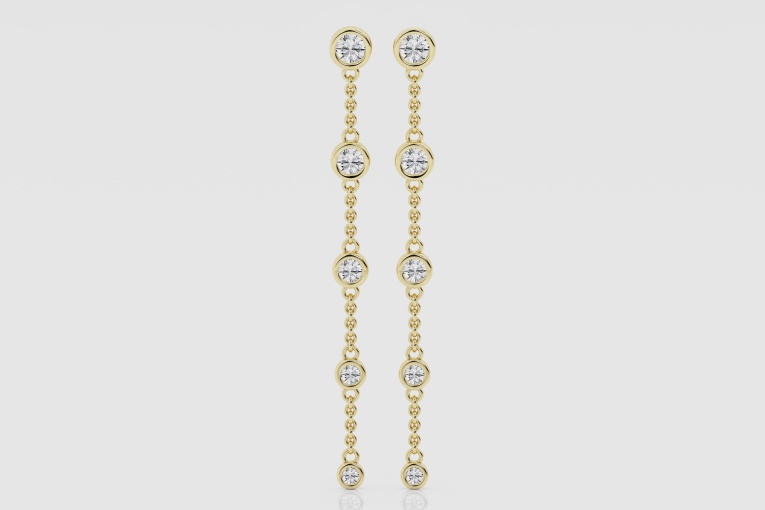 Natural Diamond | 1 1/2 ctw Round Graduated Bezel Dangle Earrings