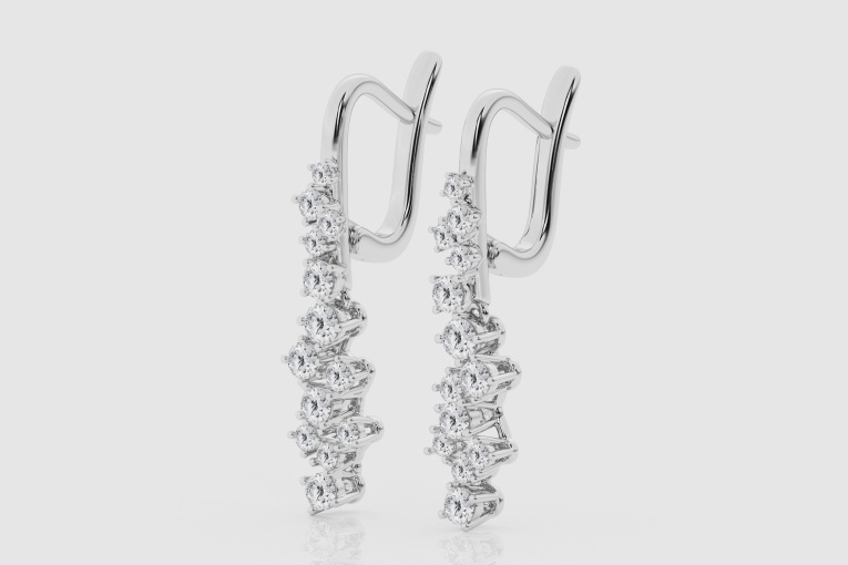 Natural Diamond | 1 ctw Round Scattered Dangle Earrings