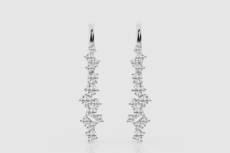 Natural Diamond | 1 ctw Round Scattered Dangle Earrings