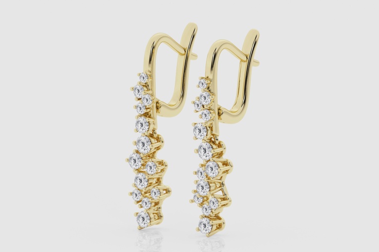 Natural Diamond | 1 ctw Round Scattered Dangle Earrings