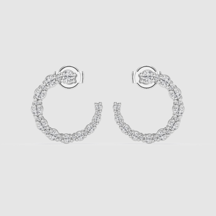 Natural Diamond | 1 ctw Round Open Back Hoop Fashion Earrings