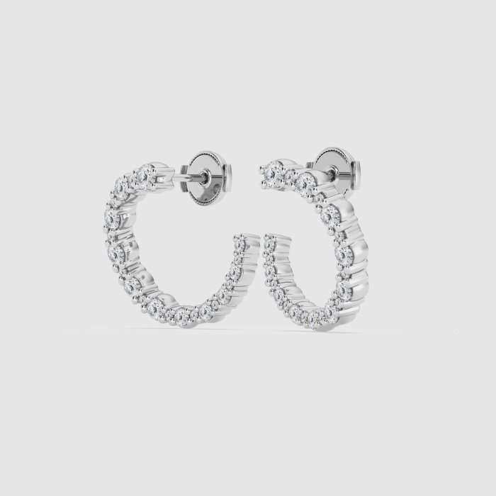 Natural Diamond | 1 ctw Round Open Back Hoop Fashion Earrings