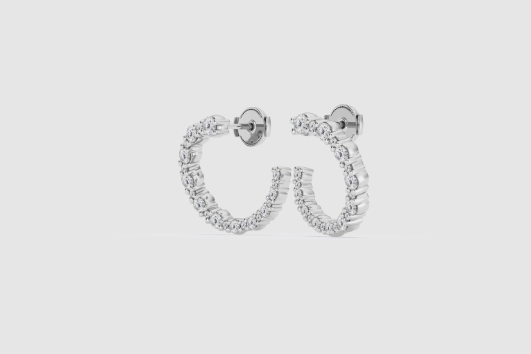 Natural Diamond | 1 ctw Round Open Back Hoop Fashion Earrings