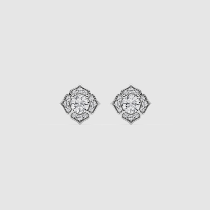 Natural Diamond | 1 ctw Round Floral Fashion Earrings