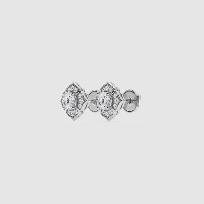 Natural Diamond | 1 ctw Round Floral Fashion Earrings