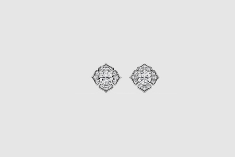 Natural Diamond | 1 ctw Round Floral Fashion Earrings