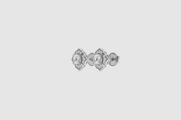 Natural Diamond | 1 ctw Round Floral Fashion Earrings