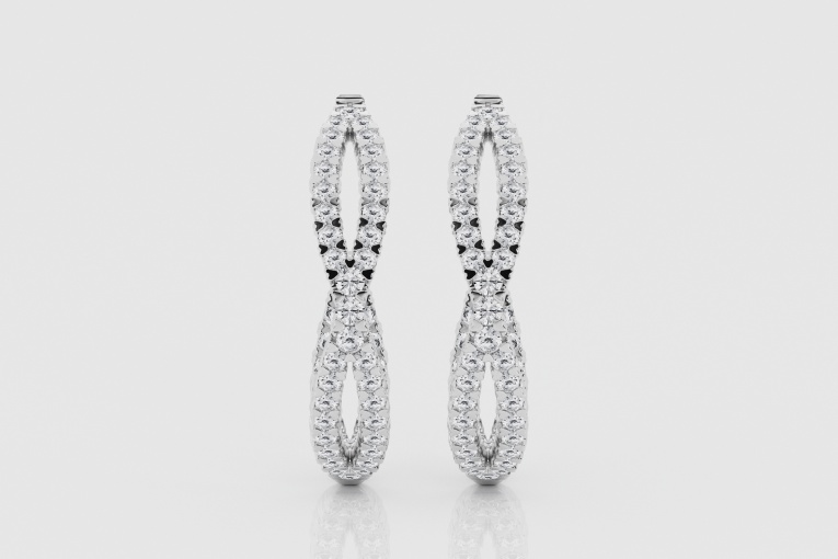 Natural Diamond | 1 1/2 ctw Round Criss Cross Post Hoop Earrings