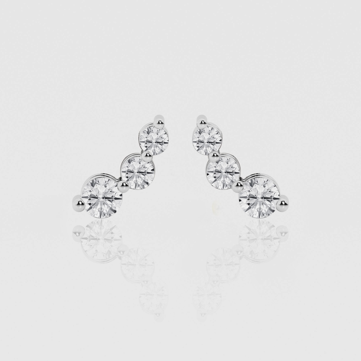 Natural Diamond | 1 ctw Round Three Stone Floating Fashion Earrings