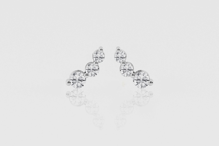 Natural Diamond | 1 ctw Round Three Stone Floating Fashion Earrings