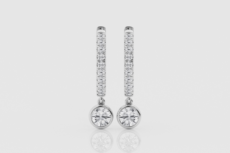 Natural Diamond | 1 ctw Round Dangle Huggie Hoop Earrings